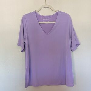Susan Graver Light Purple V-Neck Short Sleeve Top